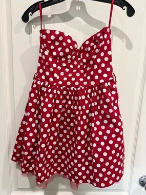 Red Polka Dot Mini Dress - Sweetheart Neckline